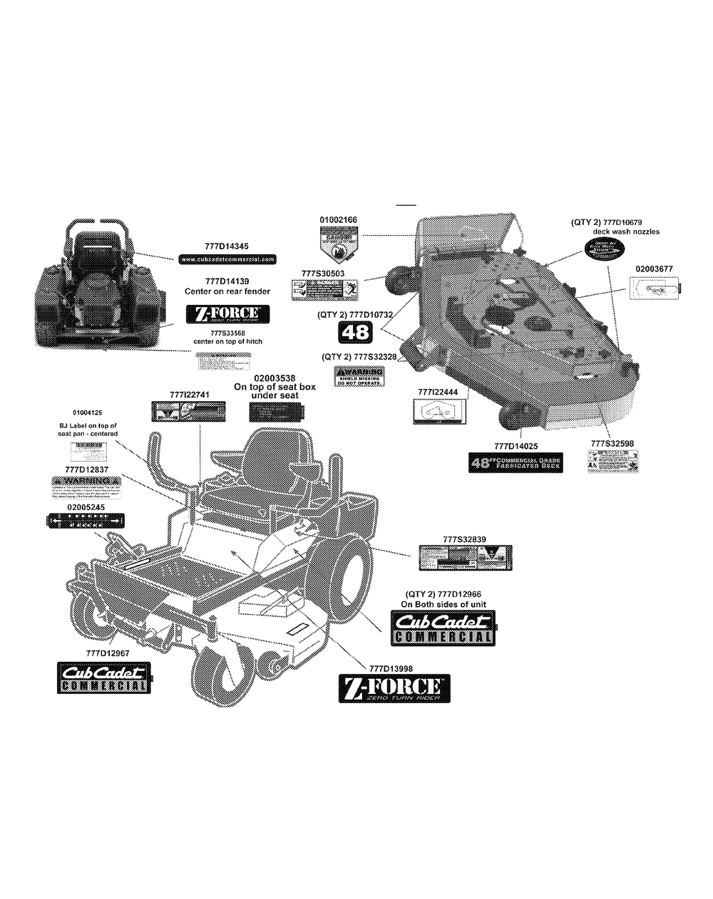 Label Map 48-Inch Diagram and Parts List for Z-FORCEPRO48-KH 53BH3AGN050-22HP Cub Cadet Lawn Tractor